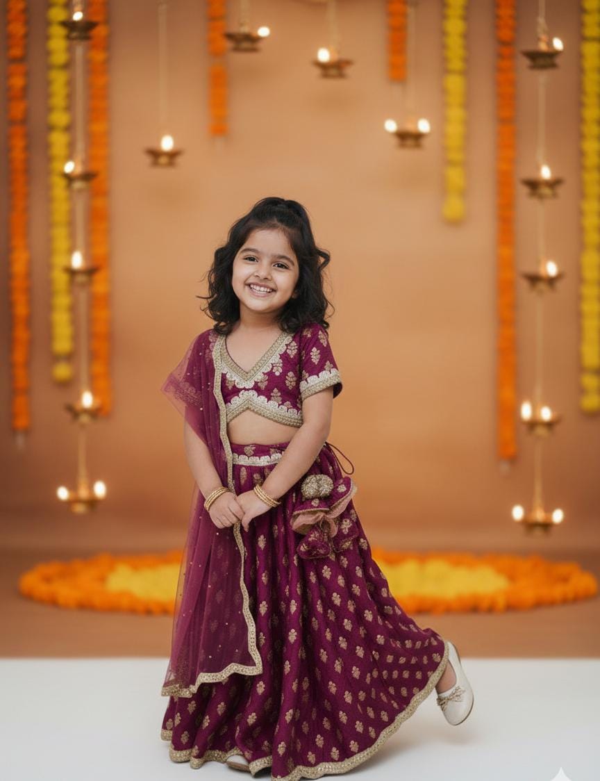 Premium Maroon Designer Lehenga Choli for Girls