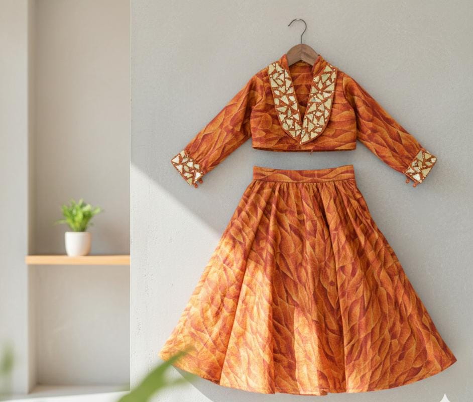 Heritage Rust & Gold Designer Kids Lehenga Choli Set