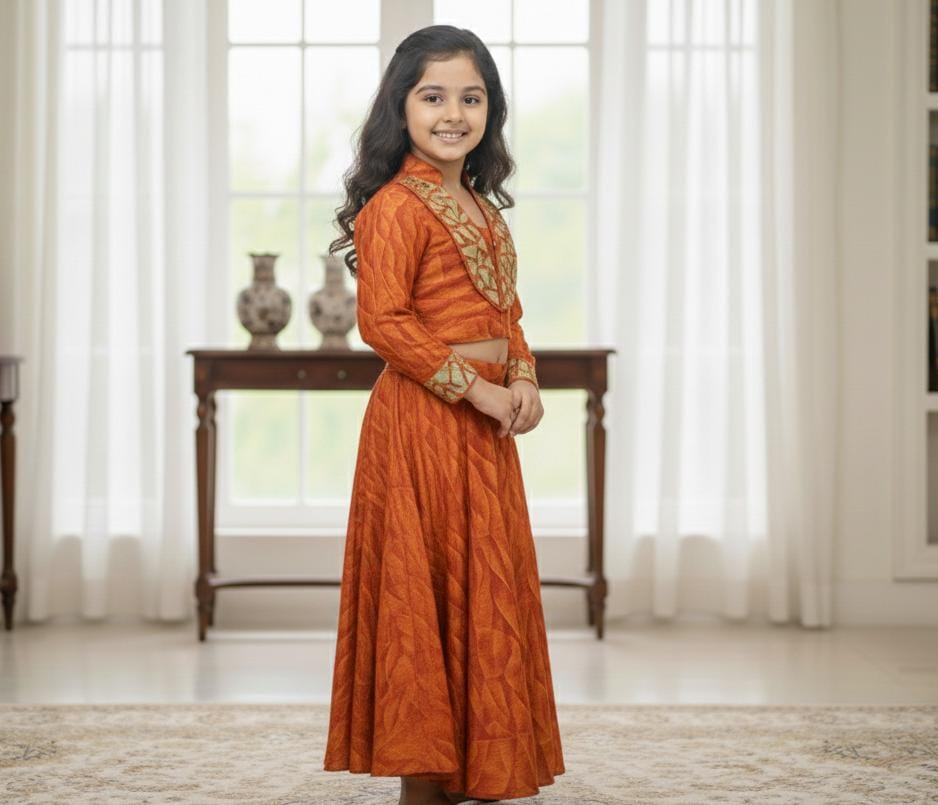 Heritage Rust & Gold Designer Kids Lehenga Choli Set