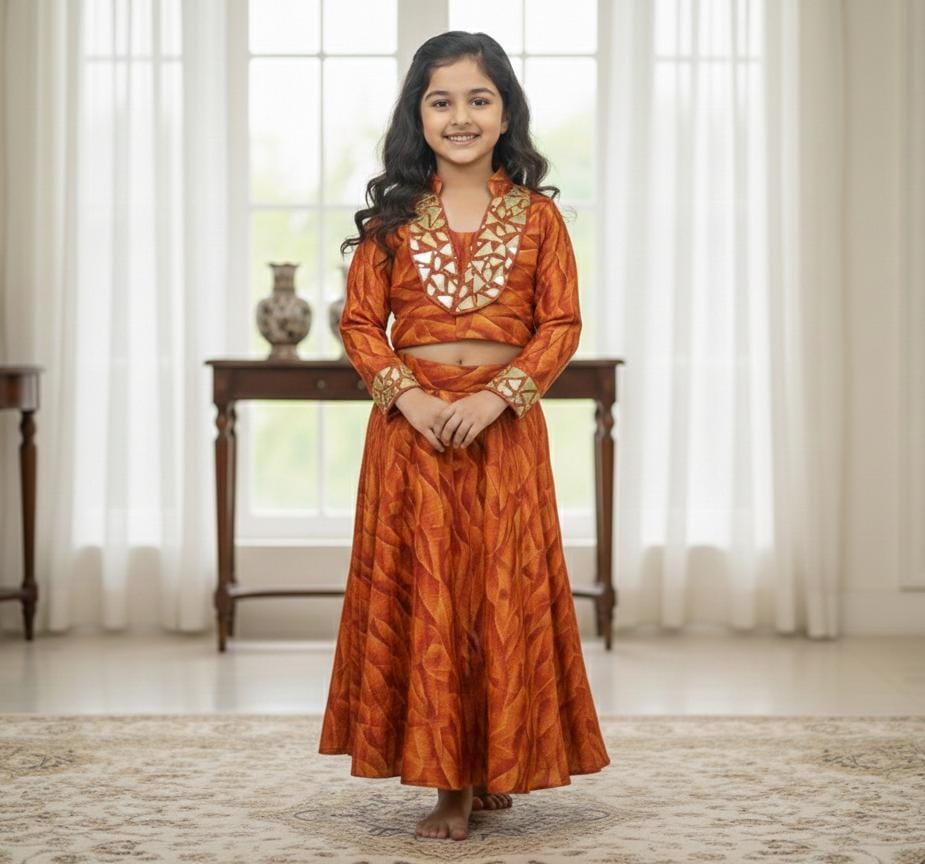 Heritage Rust & Gold Designer Kids Lehenga Choli Set