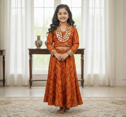 Heritage Rust & Gold Designer Kids Lehenga Choli Set
