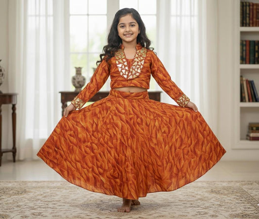 Heritage Rust & Gold Designer Kids Lehenga Choli Set