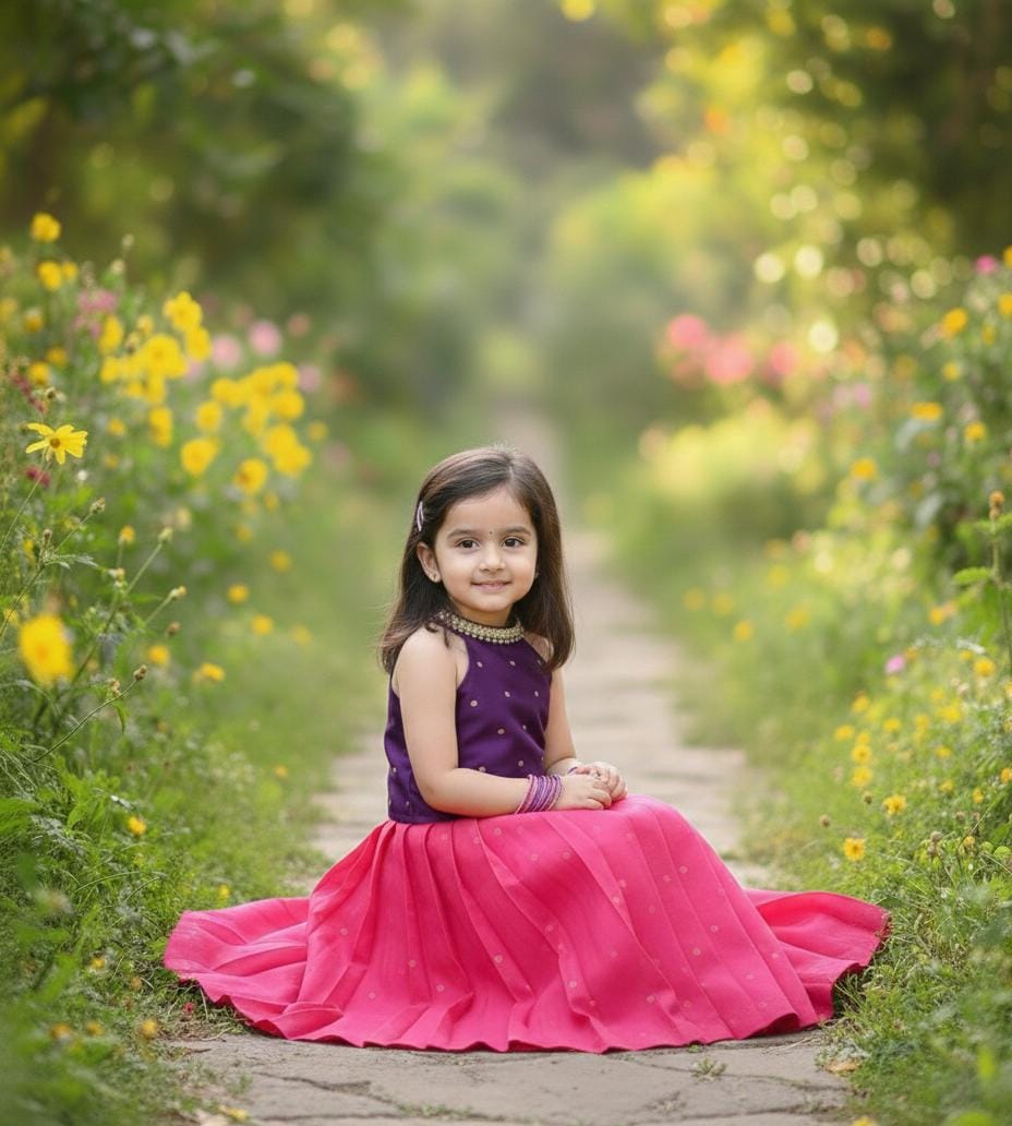 The Garden Bloom Set: Purple Halter Neck Choli with Rani Pink Pleated Lehenga Set