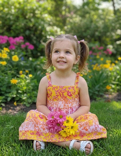 Garden Party Floral Sundress – Bright Yellow & Pink Two-Tone Co-ord Vibe