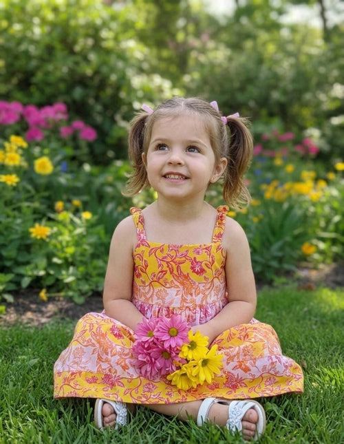 Garden Party Floral Sundress – Bright Yellow & Pink Two-Tone Co-ord Vibe