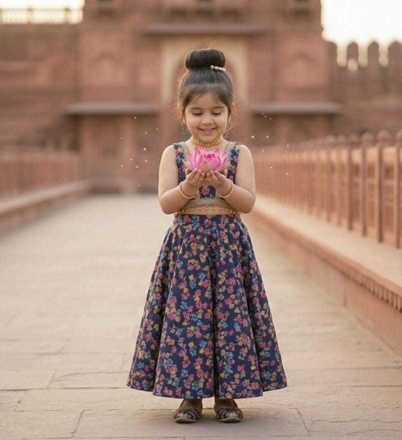 Fusion & Trendy Contemporary Navy Floral 2-Piece Lehenga