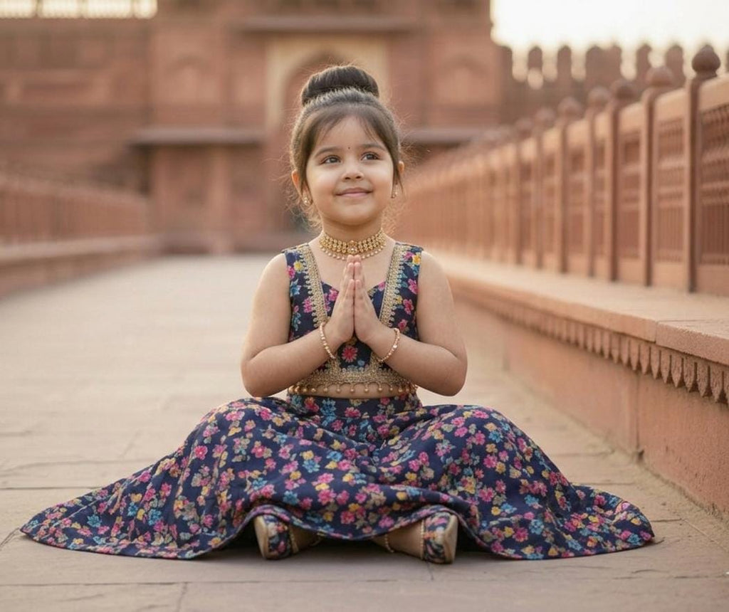 Fusion & Trendy Contemporary Navy Floral 2-Piece Lehenga