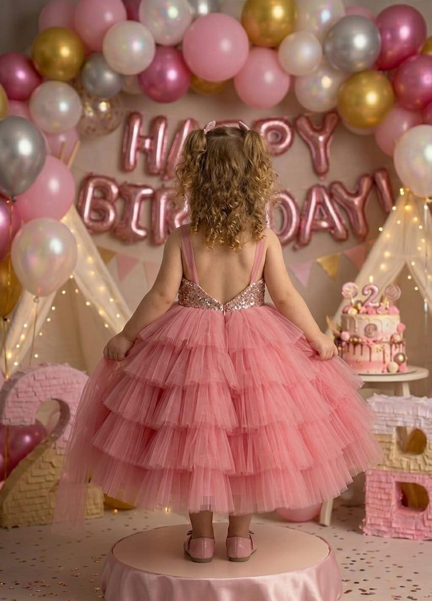 Blush Pink Ruffle Tulle Party Gown – Girls Special Occasion Wear