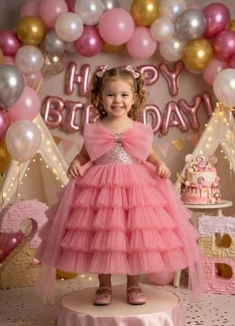 Blush Pink Ruffle Tulle Party Gown – Girls Special Occasion Wear