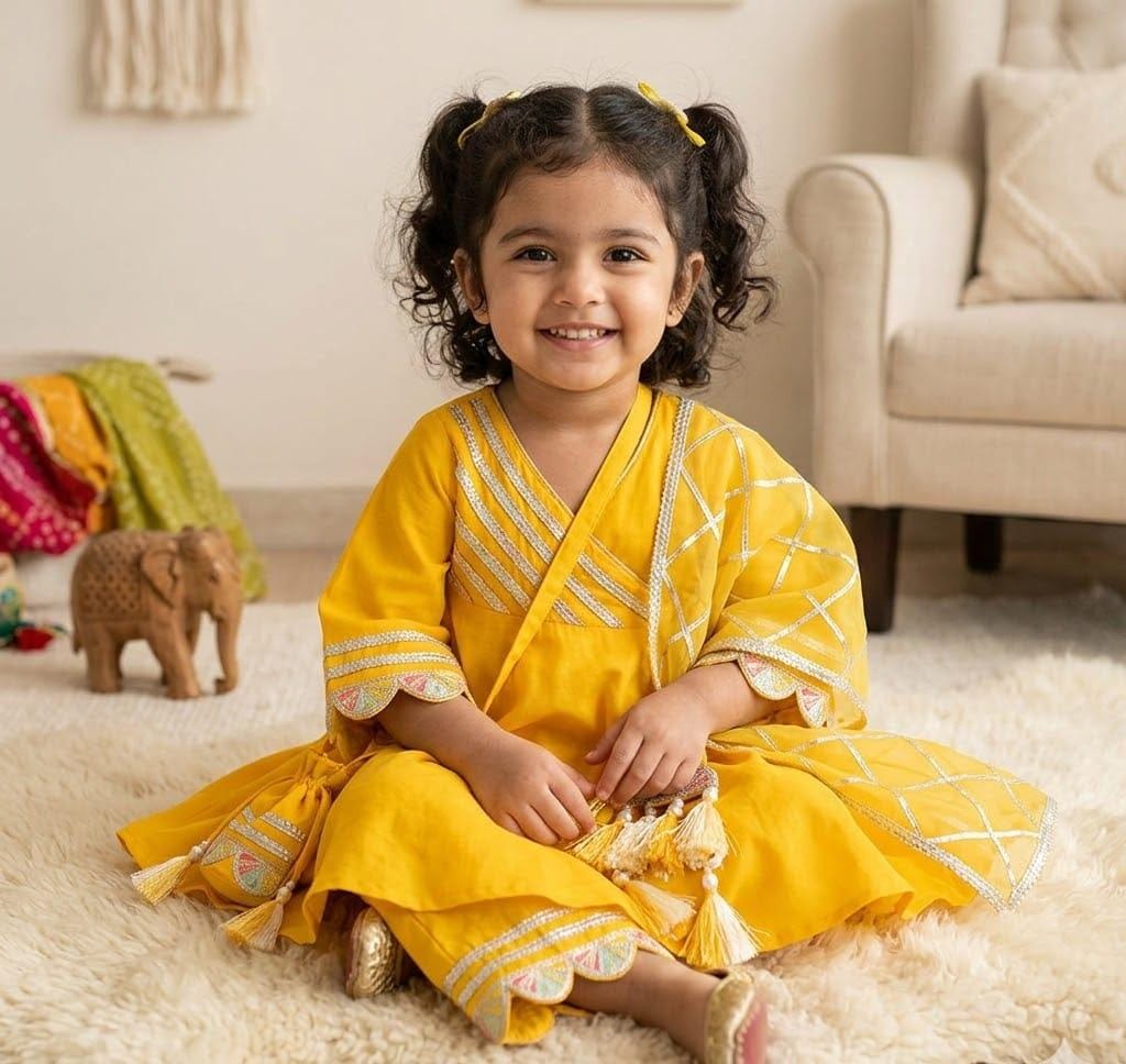 Stylish Yellow Ethnic Ensemble for Little Girls – Complete 3-Piece Set