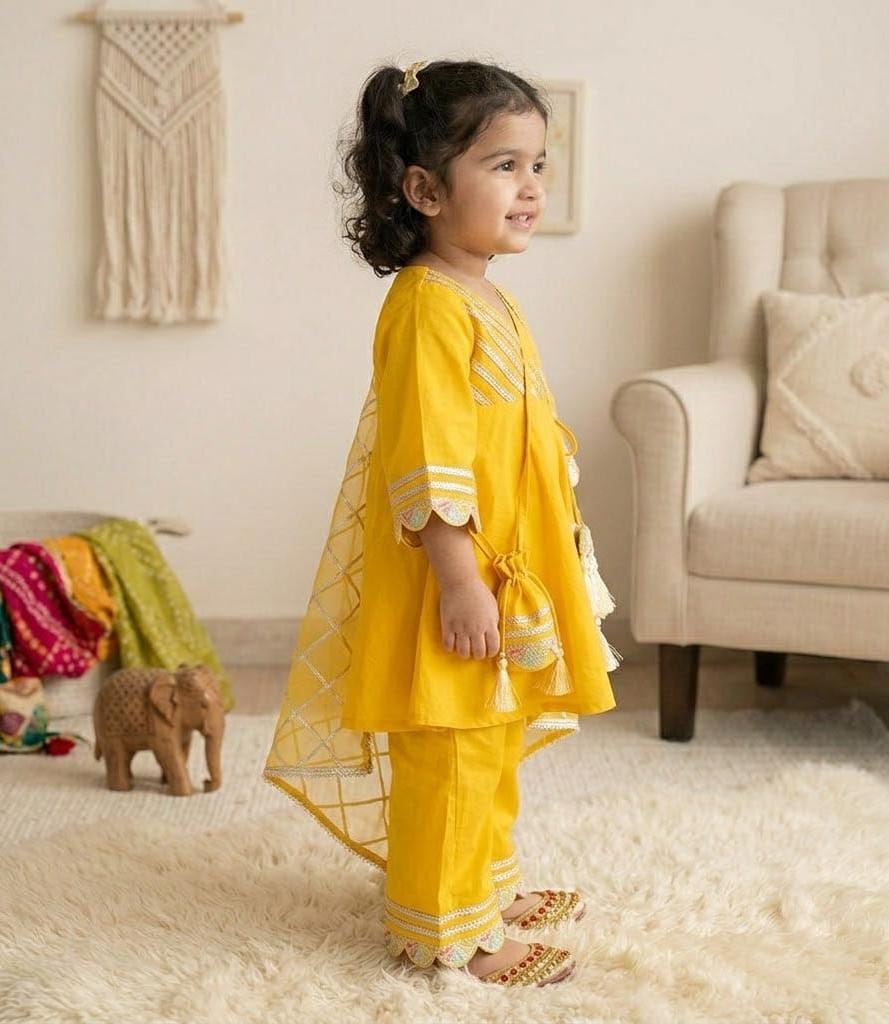 Stylish Yellow Ethnic Ensemble for Little Girls – Complete 3-Piece Set