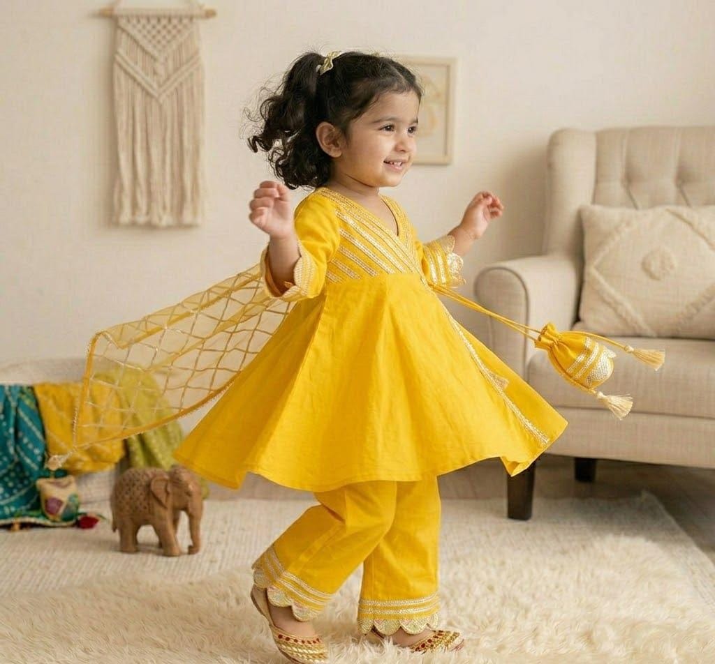 Stylish Yellow Ethnic Ensemble for Little Girls – Complete 3-Piece Set