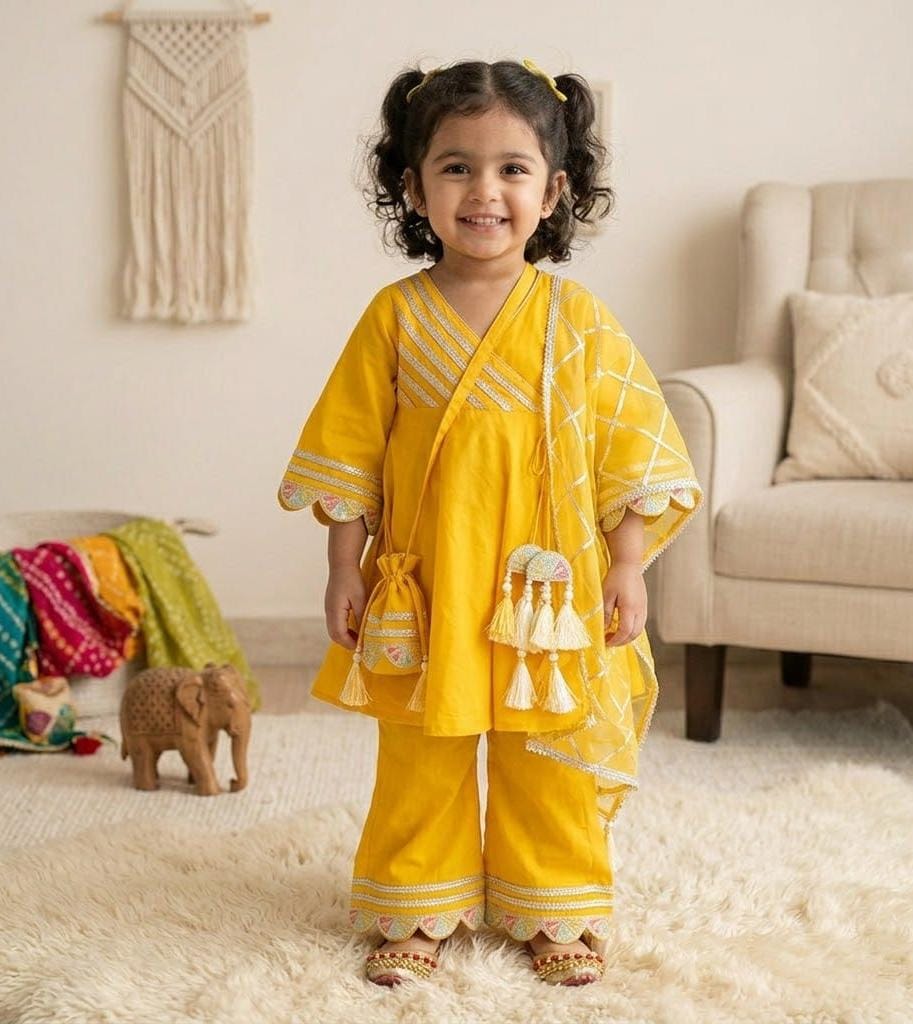 Stylish Yellow Ethnic Ensemble for Little Girls – Complete 3-Piece Set