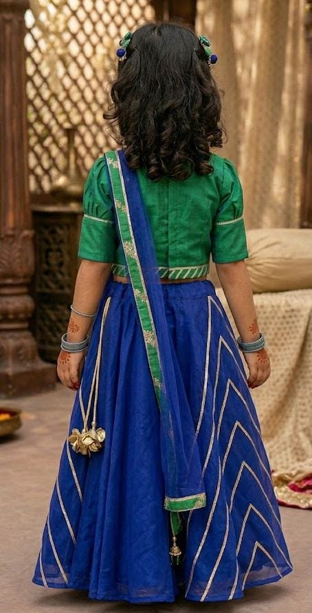 Royal Blue & Emerald Green Gota Patti Girls' Lehenga Set