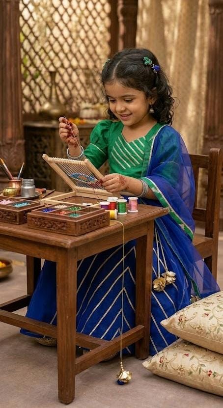 Royal Blue & Emerald Green Gota Patti Girls' Lehenga Set