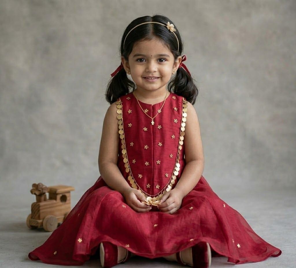 Scarlet Charm Little Diva Red Ethnic  Celebration Gown