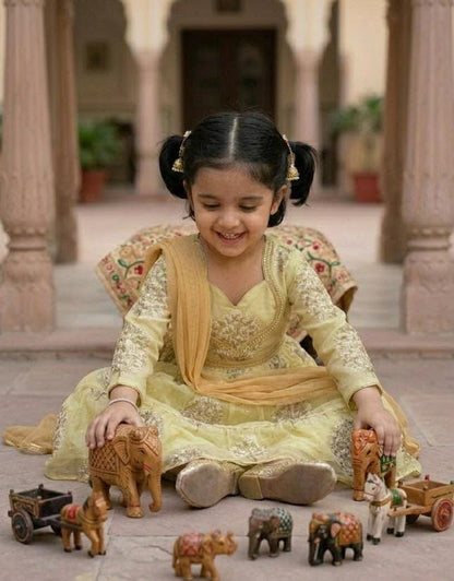 Elegant Pistachio Green Embroidered Anarkali Dress with Dupatta for Girls