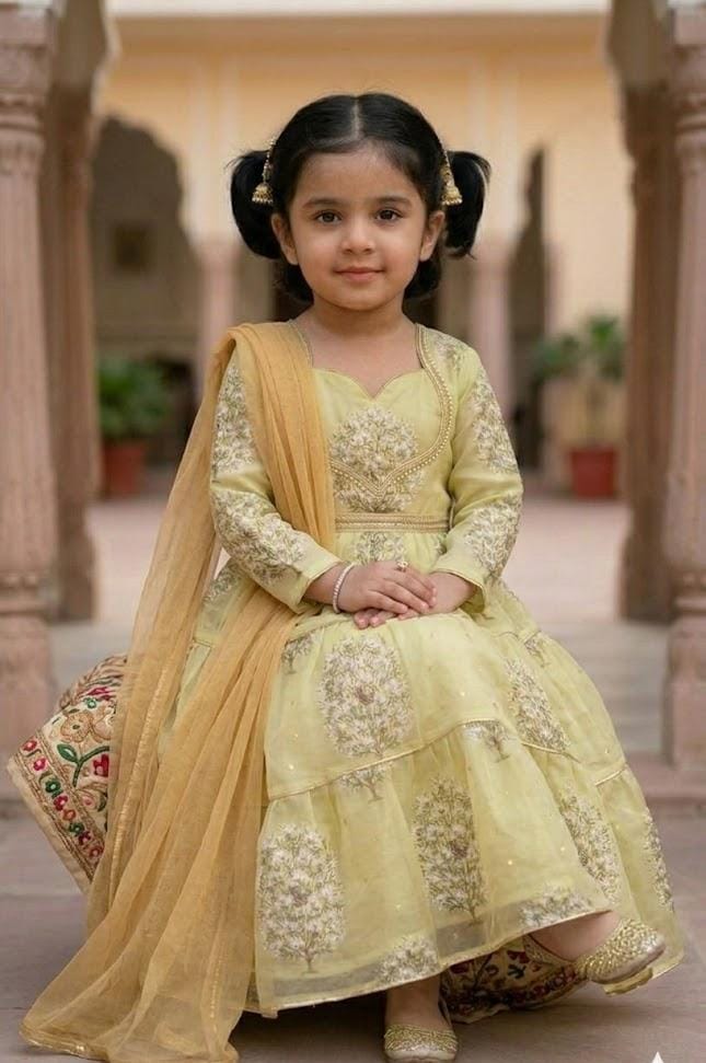 Girls Pastel Green Embroidered Lehenga Choli with Dupatta