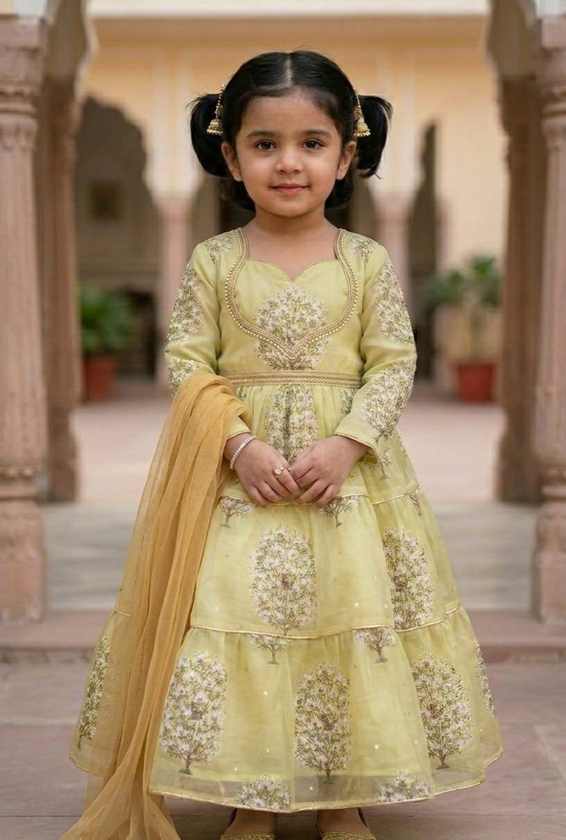 Elegant Pistachio Green Embroidered Anarkali Dress with Dupatta for Girls