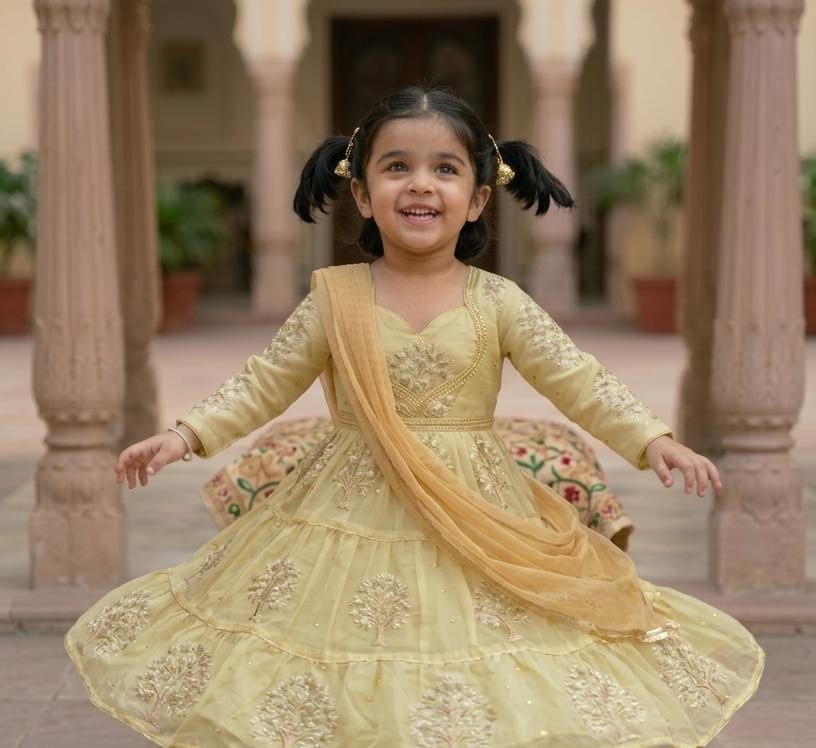 Elegant Pistachio Green Embroidered Anarkali Dress with Dupatta for Girls