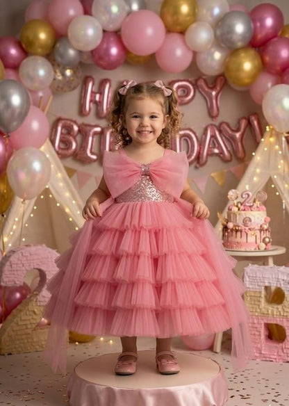 Blush Pink Ruffle Tulle Party Gown – Girls Special Occasion Wear